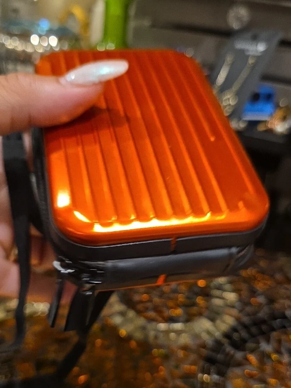 Source Unknown Orange Metallic Hard-Shell Wristlet Clutch